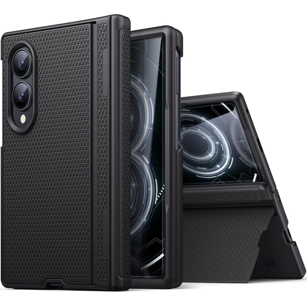 Samsung Galaxy Z fold 8 Black Textured Magnetic Hard Case Hidden Kickstand